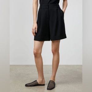 Lafayette 148 Black Tailored Ellis Pleated Crepe Shorts